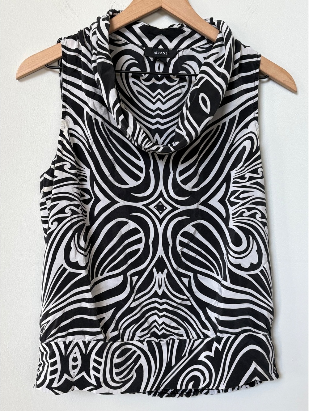 Alfani 100% Silk Sleeveless Abstract Optical Print Dress, Black & White, Size 14